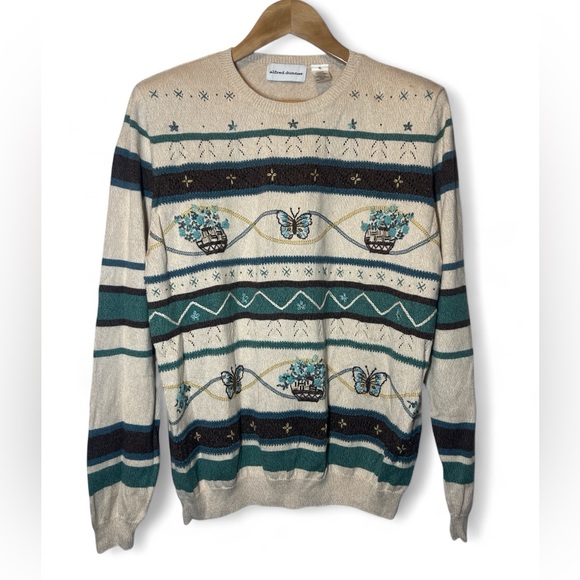 Alfred Dunner Brown Blue Pullover Embroidery‎ Sweater Cottagecore Basket XL - Picture 1 of 4